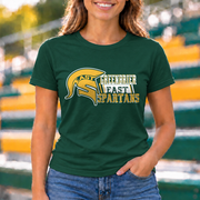 Greenbrier East Spartans Helmet Wordmark - Dark Green shirt - GE0012