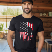 Bigfoot with Trees Flag Black T-Shirt