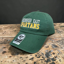 Moco Shirts Greenbrier East Spartans 47 Brand green cotton twill adjustable baseball cap with embroidered team logo