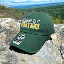 Moco Shirts Greenbrier East Spartans 47 Brand unstructured green baseball cap with yellow and white embroidery