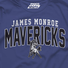 Moco Shirts blue James Monroe Mavericks t-shirt with white and black varsity-style mascot graphic print