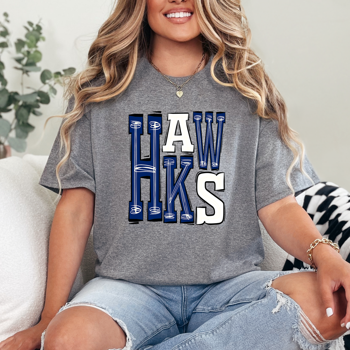 Hawks Two Color Doodle Letters T-Shirt/Crewneck/Hoodie - MV0007
